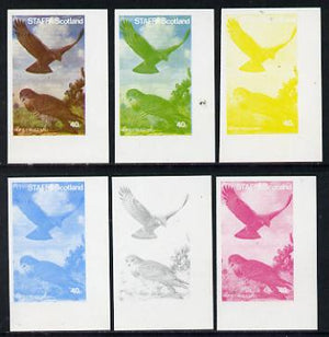 Staffa 1977 Birds of Prey #01 Honey Buzzard 40p set of 6 imperf progressive colour proofs comprising the 4 individual colours plus 2 and all 4-colour composites unmounted mint
