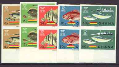 Ghana 1966 Freedom From Hunger (Fish) set of 5 in unmounted mint imperf pairs, as SG 420-24*