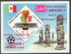 Yemen - Royalist 1970 World Cup Football 24b value (diamond shaped) imperf m/sheet unmounted mint opt'd 'Brazil World Champions' in red with opt doubled (one inverted)