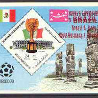 Yemen - Royalist 1970 World Cup Football 24b value (diamond shaped) imperf m/sheet unmounted mint opt'd 'Brazil World Champions' in red with opt doubled