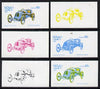Oman 1976 Vintage Cars #1 10b (Schneider 1913) set of 6 imperf progressive colour proofs comprising the 4 individual colours plus 2 and all 4-colour composites unmounted mint