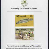 St Vincent 1986 Freshwater Fishing (Tri Tri) 75c imperf se-tenant proof pair mounted on Format International proof card