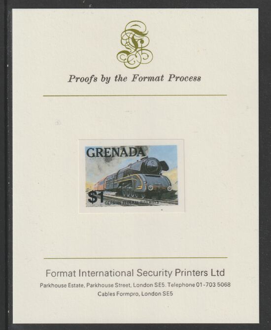Grenada 1982 Famous Trains $1 German Federal Railway Steam Loco imperf proof mounted on Format International proof card as SG 1216