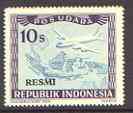 Indonesia 1948-49 perforated 10s produced by the Revolutionary Government in pale blue & purple showing 4-engined plane & Map, opt'd 'RESMI' (prepared for Official use) without gum