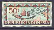 Indonesia 1948-49 perforated 50s produced by the Revolutionary Government in red-brown & blue showing plane over Map, prepared for postal use, without gum