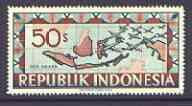 Indonesia 1948-49 perforated 50s produced by the Revolutionary Government in red-brown & blue showing plane over Map, prepared for postal use, without gum