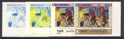 Yemen - Republic 1969 International Labour Organisation 8b Tin Founder (German Engraving) set of 4 imperf progressive proofs comprising single, 2, 4 and all 5-colour combinations unmounted mint