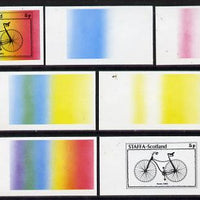 Staffa 1977 Bicycles 5p (Rover 1885) set of 7 imperf progressive colour proofs comprising the 4 individual colours plus 2, 3 and all 4-colour composites unmounted mint