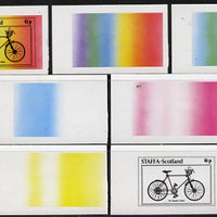 Staffa 1977 Bicycles 6p (Ten Speed 1960) set of 7 imperf progressive colour proofs comprising the 4 individual colours plus 2, 3 and all 4-colour composites unmounted mint