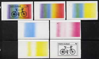 Staffa 1977 Bicycles 6p (Ten Speed 1960) set of 7 imperf progressive colour proofs comprising the 4 individual colours plus 2, 3 and all 4-colour composites unmounted mint