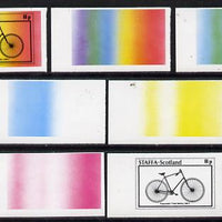 Staffa 1977 Bicycles 8p (Pneumatic Tired Safety 1891) set of 7 imperf progressive colour proofs comprising the 4 individual colours plus 2, 3 and all 4-colour composites unmounted mint