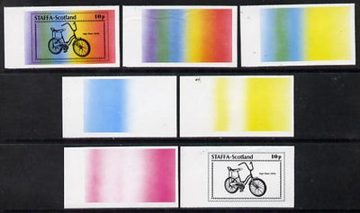 Staffa 1977 Bicycles 10p (High Riser 1970) set of 7 imperf progressive colour proofs comprising the 4 individual colours plus 2, 3 and all 4-colour composites unmounted mint