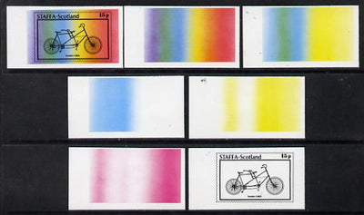 Staffa 1977 Bicycles 15p (Tandem 1890) set of 7 imperf progressive colour proofs comprising the 4 individual colours plus 2, 3 and all 4-colour composites unmounted mint