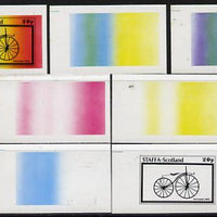 Staffa 1977 Bicycles 20p (Velocipede 1863) set of 7 imperf progressive colour proofs comprising the 4 individual colours plus 2, 3 and all 4-colour composites unmounted mint
