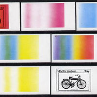 Staffa 1977 Bicycles 25p (Motobike 1935) set of 7 imperf progressive colour proofs comprising the 4 individual colours plus 2, 3 and all 4-colour composites unmounted mint