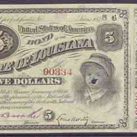 Cinderella - United States 1875 State of Louisiana $5 bond showing a fine vignette of a child