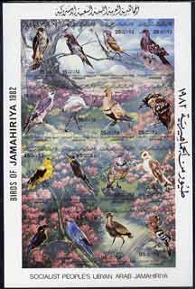 Libya 1982 Birds imperf sheetlet containing complete set of 16 in composite design unmounted mint, as SG 1190-1205