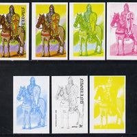 Nagaland 1977 Military Uniforms 3c (Norman Knight 1066) set of 7 imperf progressive colour proofs comprising the 4 individual colours plus 2, 3 and all 4-colour composites unmounted mint