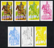 Nagaland 1977 Military Uniforms 3c (Norman Knight 1066) set of 7 imperf progressive colour proofs comprising the 4 individual colours plus 2, 3 and all 4-colour composites unmounted mint