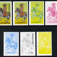 Nagaland 1977 Military Uniforms 10c (Royalist Cavalier 17th Century) set of 7 imperf progressive colour proofs comprising the 4 individual colours plus 2, 3 and all 4-colour composites unmounted mint