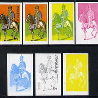 Nagaland 1977 Military Uniforms 30c (7th Hussars 19th Century) set of 7 imperf progressive colour proofs comprising the 4 individual colours plus 2, 3 and all 4-colour composites unmounted mint
