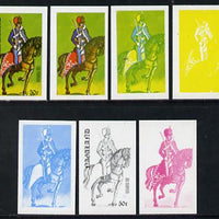 Nagaland 1977 Military Uniforms 50c (10th Hussars 19th Century) set of 7 imperf progressive colour proofs comprising the 4 individual colours plus 2, 3 and all 4-colour composites unmounted mint