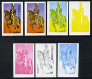 Nagaland 1977 Military Uniforms 75c (Royal Horseguards 19th Century) set of 7 imperf progressive colour proofs comprising the 4 individual colours plus 2, 3 and all 4-colour composites unmounted mint