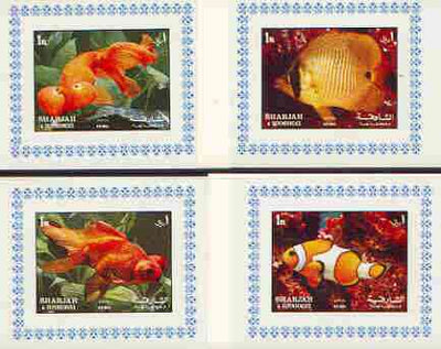 Sharjah 1972 Fish #2 set of 4 individual imperf deluxe sheetlets unmounted mint, as Mi 1200-03
