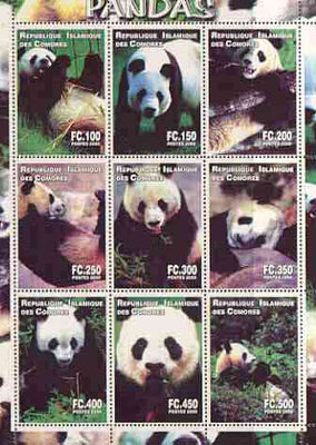 Comoro Islands 2000 Pandas perf sheetlet containing complete set of 9 values unmounted mint