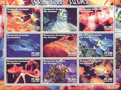 Comoro Islands 2000 Ocean Life perf sheetlet containing complete set of 9 values unmounted mint
