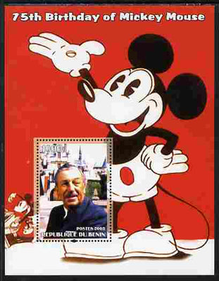Benin 2003 75th Birthday of Mickey Mouse #09 perf s/sheet also showing Walt Disney, unmounted mint. Note this item is privately produced and is offered purely on its thematic appeal