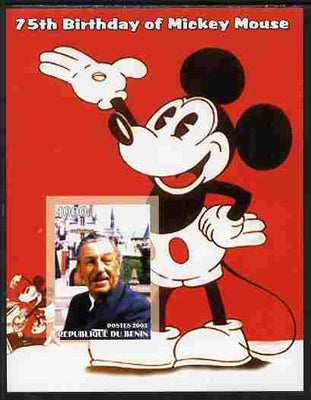 Benin 2003 75th Birthday of Mickey Mouse #09 imperf s/sheet also showing Walt Disney, unmounted mint. Note this item is privately produced and is offered purely on its thematic appeal