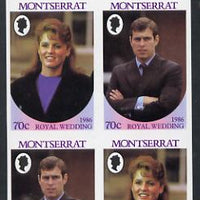 Montserrat 1986 Royal Wedding 70c in unmounted mint imperf proof block of 4 (2 se-tenant pairs) without staple holes in margin and therefore not from booklets