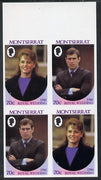 Montserrat 1986 Royal Wedding 70c in unmounted mint imperf proof block of 4 (2 se-tenant pairs) without staple holes in margin and therefore not from booklets