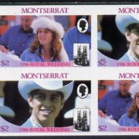 Montserrat 1986 Royal Wedding $2 in unmounted mint imperf proof block of 4 (2 se-tenant pairs) without staple holes in margin and therefore not from booklets