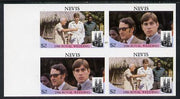Nevis 1986 Royal Wedding $2 in unmounted mint imperf proof block of 4 (2 se-tenant pairs) without staple holes in margin and therefore not from booklets