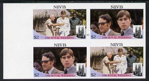 Nevis 1986 Royal Wedding $2 in unmounted mint imperf proof block of 4 (2 se-tenant pairs) without staple holes in margin and therefore not from booklets