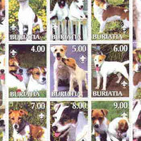 Buriatia Republic 2000 Dogs (Jack Russell) perf sheetlet containing complete set of 9 values, each with Scout logo unmounted mint