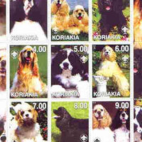 Koriakia Republic 2000 Dogs (Cocker Spaniel) perf sheetlet containing complete set of 9 values, each with Scout logo unmounted mint
