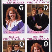 British Virgin Islands 1986 Royal Wedding 35c in unmounted mint imperf proof block of 4 (2 se-tenant pairs) without staple holes in margin and therefore not from booklets