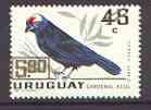 Uruguay 1967 Diademed Tanager 5p90 on 45c unmounted mint, SG 1343*