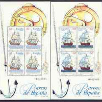 Spain 1997 18th Century Ship paintings set of 2 m/sheets each containing blocks of 4, unmounted mint SG MS 3371