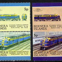 Bernera 1983 Locomotives #2 (Atcheson, Topeka & Santa Fe) 5p se-tenant pair with red omitted plus imperf pair as normal, unmounted mint