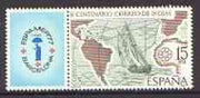 Spain 1977 Mail to the Indies & Stamp Exhibition 15pt se-tenant with label unmounted mint, SG 2486