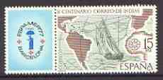 Spain 1977 Mail to the Indies & Stamp Exhibition 15pt se-tenant with label unmounted mint, SG 2486