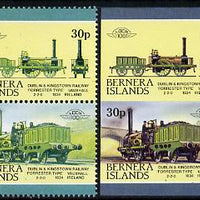 Bernera 1983 Locomotives #2 (Dublin & Kingstown Railway) 30p se-tenant pair with red omitted plus imperf pair as normal unmounted mint