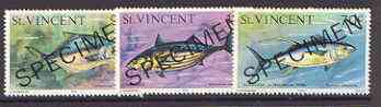 St Vincent 1975-76 Fish the 3 values issued in 1976 (15c, 70c & 90c) opt'd SPECIMEN unmounted mint, as SG 431 & 438-9