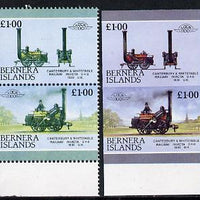Bernera 1983 Locomotives #2 (Canterbury & Whitstable Rly) £1 se-tenant pair with red omitted plus imperf pair as normal unmounted mint