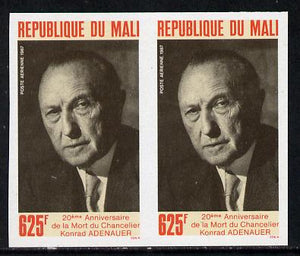 Mali 1987 Adenauer SG 1120 in superb IMPERF pair from limited printing unmounted mint