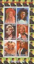 Uzbekistan 2000 Marilyn Monroe perf sheetlet containing set of 6 values (Kennedy in margin) unmounted mint